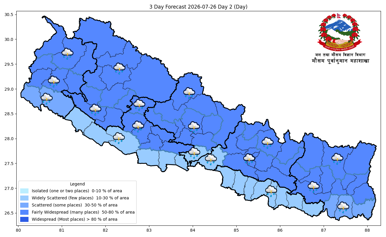 केही प्रदेशमा भारी वर्षाको सम्भावना, सतर्कता अपनाउन आग्रह